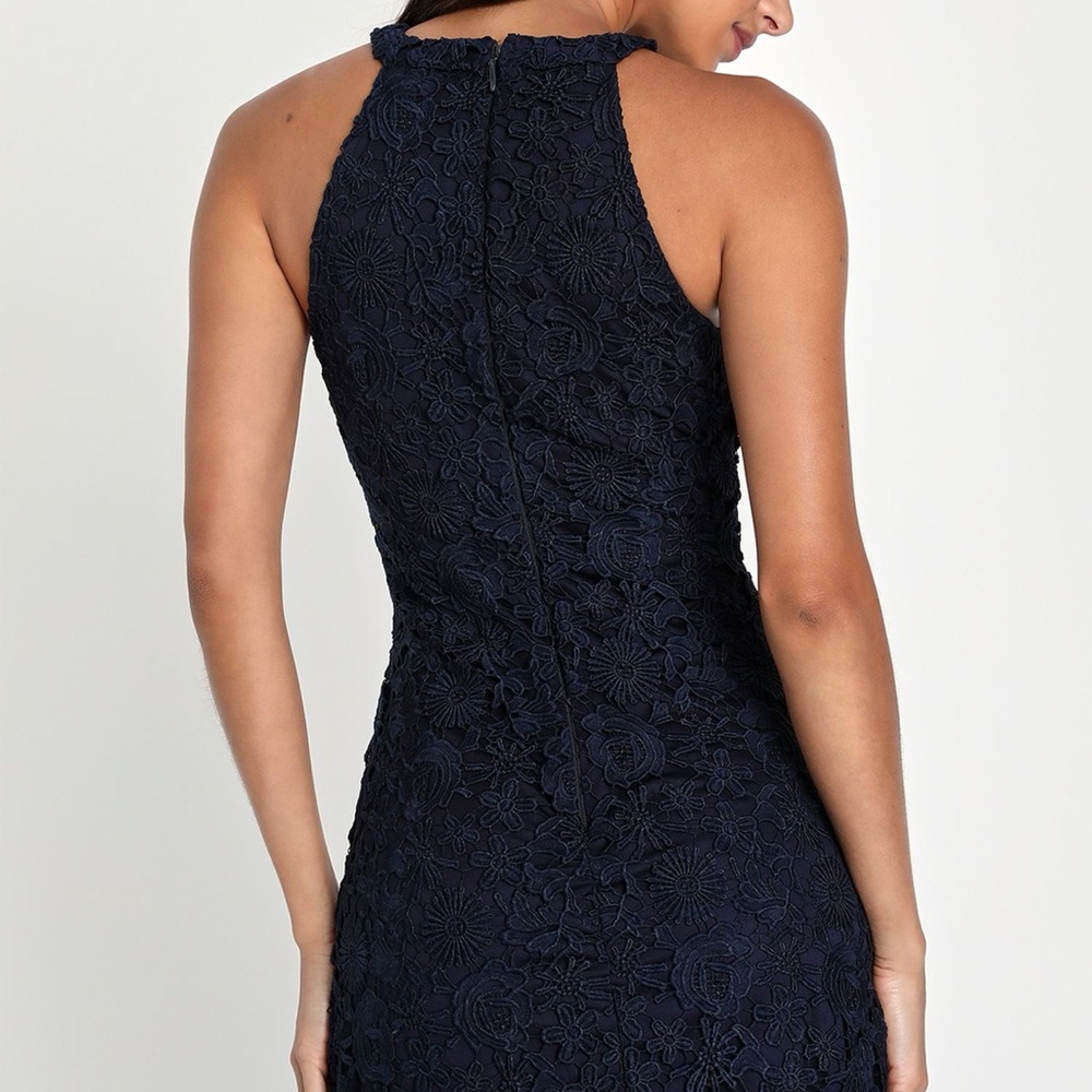 Lulu's Size L Love Poem Navy Floral Lace Lined Halter Mini Dress 3575 - Picture 2 of 12